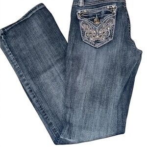 Grace in LA Dark Blue Boot Cut Jeans with Decorative Pocket